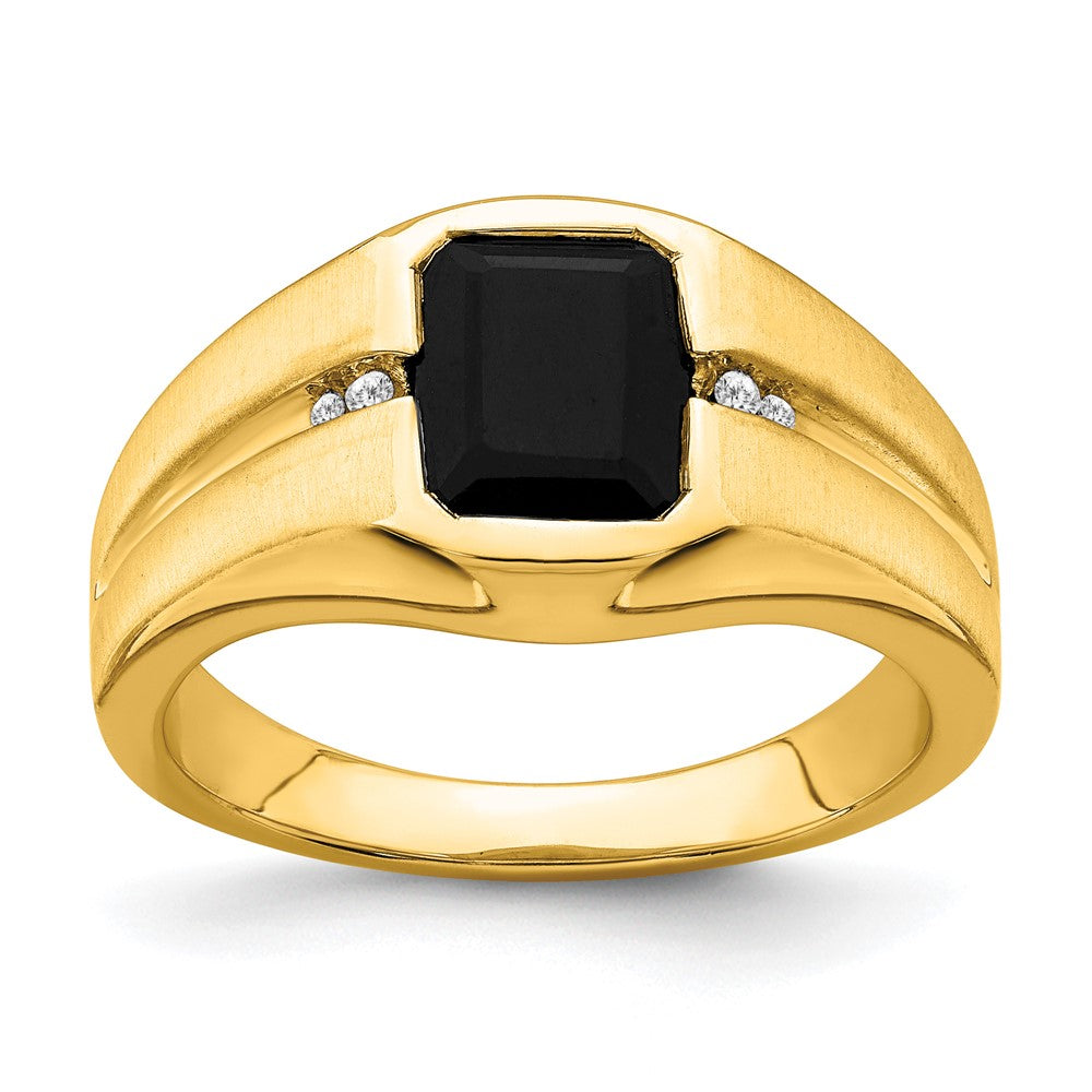 14K Gelbgold Herrenring mit Onyx und echten Diamanten