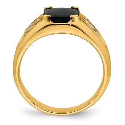14K Gelbgold Herrenring mit Onyx und echten Diamanten