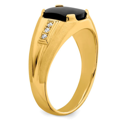 14K Gelbgold Herrenring mit Onyx und echten Diamanten