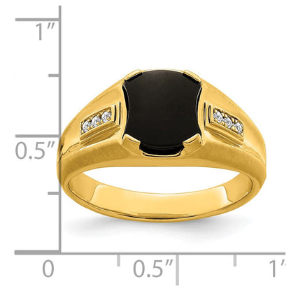 14K Gelbgold Herrenring mit Onyx und echten Diamanten