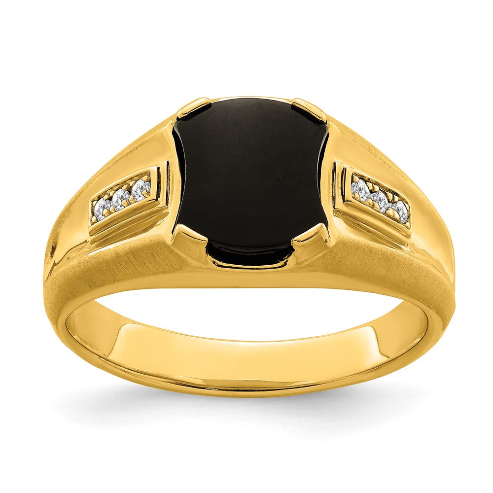 14K Gelbgold Herrenring mit Onyx und echten Diamanten