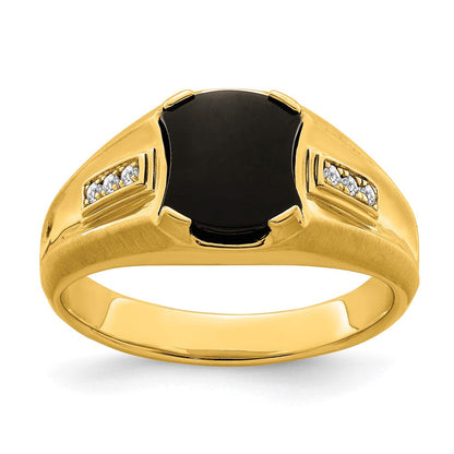14K Gelbgold Herrenring mit Onyx und echten Diamanten