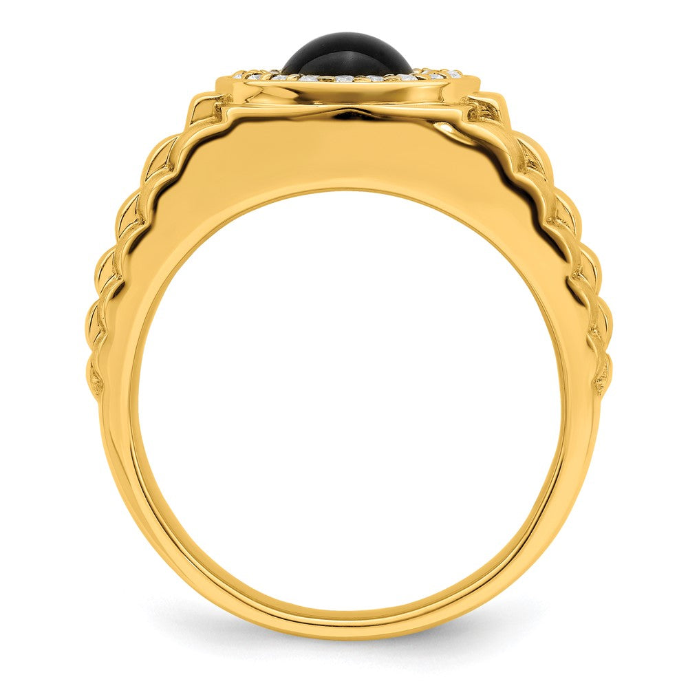 14K Gelbgold Herrenring mit Onyx und echten Diamanten