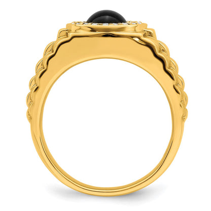 14K Gelbgold Herrenring mit Onyx und echten Diamanten