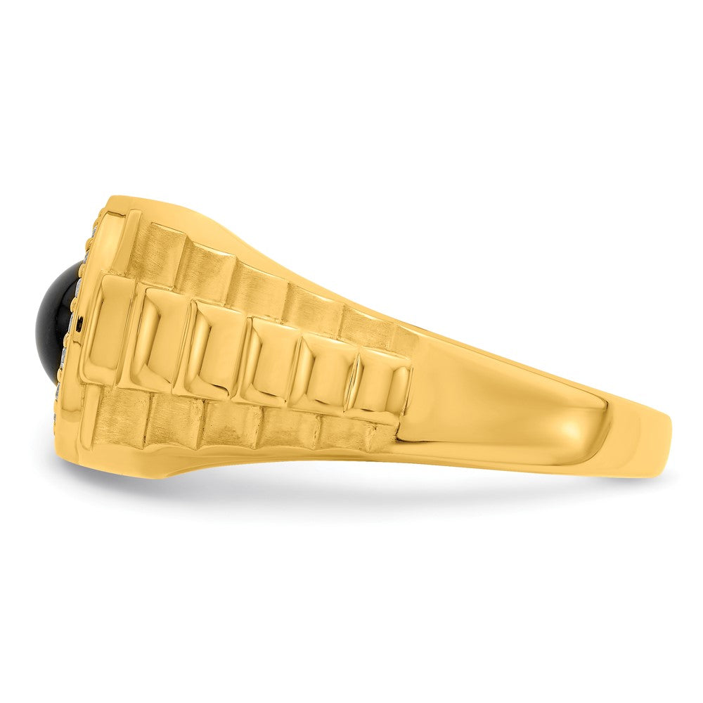 14K Gelbgold Herrenring mit Onyx und echten Diamanten
