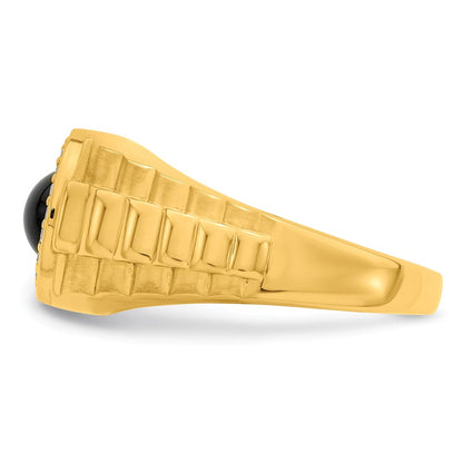 14K Gelbgold Herrenring mit Onyx und echten Diamanten