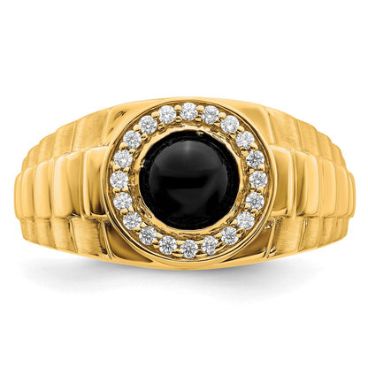 14K Gelbgold Herrenring mit Onyx und echten Diamanten