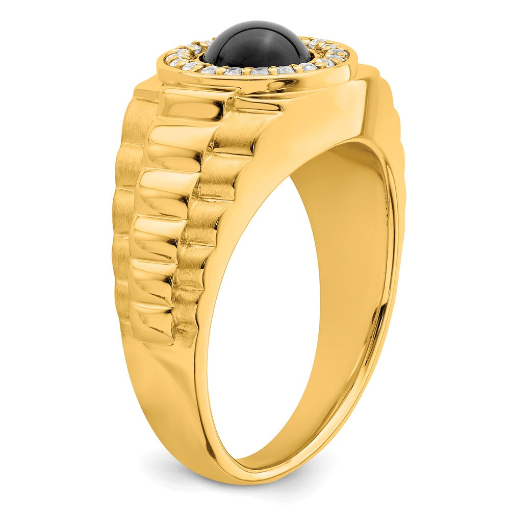 14K Gelbgold Herrenring mit Onyx und echten Diamanten