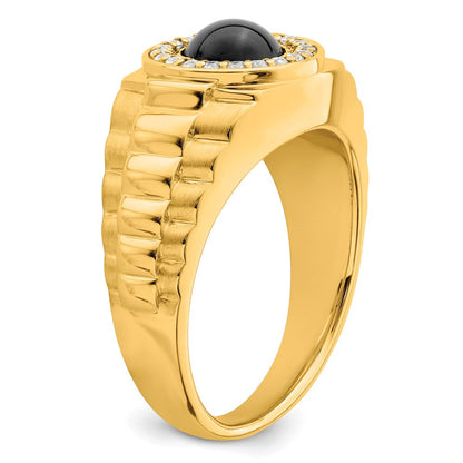 14K Gelbgold Herrenring mit Onyx und echten Diamanten
