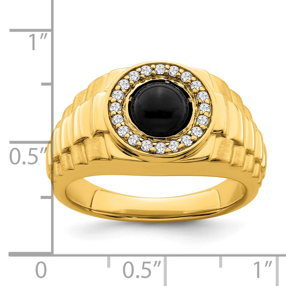 14K Gelbgold Herrenring mit Onyx und echten Diamanten