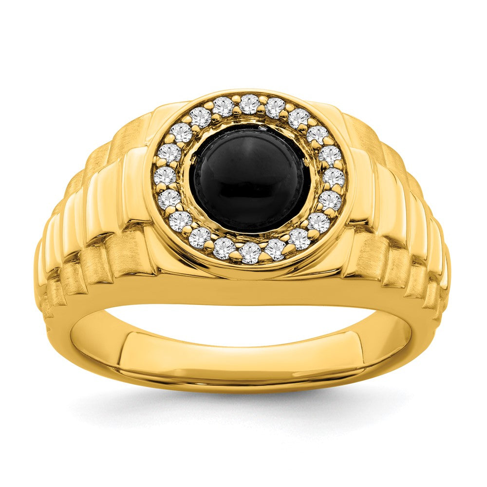 14K Gelbgold Herrenring mit Onyx und echten Diamanten