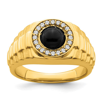 14K Gelbgold Herrenring mit Onyx und echten Diamanten