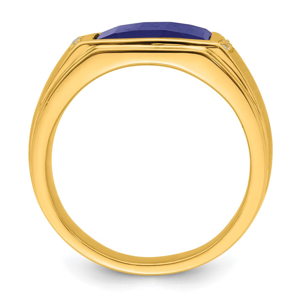 14K Gelbgold Herrenring mit synthetischem Saphir und echten Diamanten