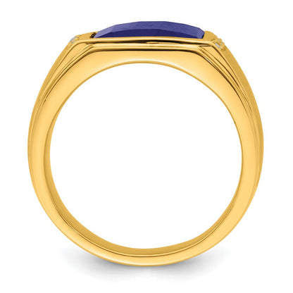 14K Gelbgold Herrenring mit synthetischem Saphir und echten Diamanten