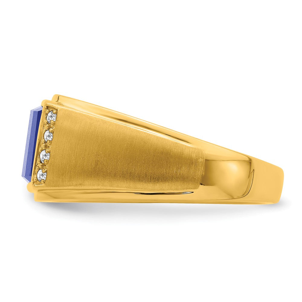 14K Gelbgold Herrenring mit synthetischem Saphir und echten Diamanten