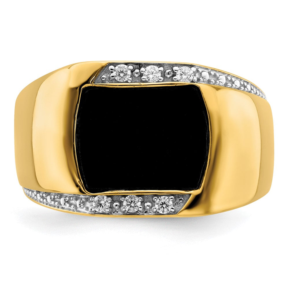 14K Gelbgold Ring mit Onyx und echten Diamanten für Herren