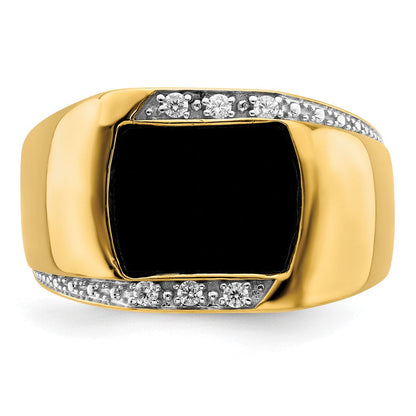 14K Gelbgold Ring mit Onyx und echten Diamanten für Herren