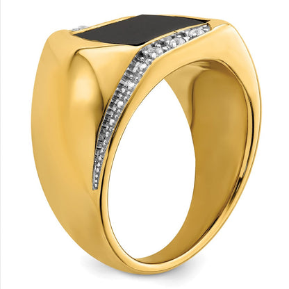 14K Gelbgold Ring mit Onyx und echten Diamanten für Herren