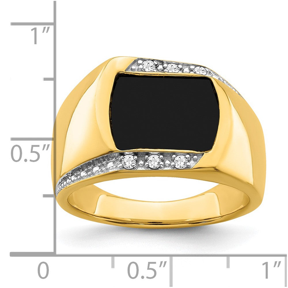 14K Gelbgold Ring mit Onyx und echten Diamanten für Herren