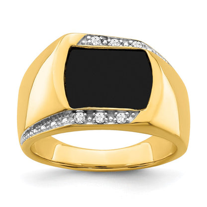 14K Gelbgold Ring mit Onyx und echten Diamanten für Herren