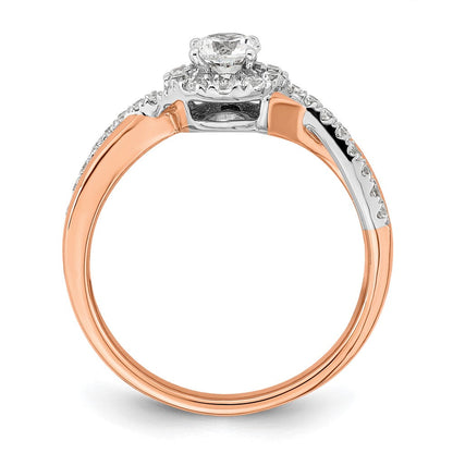 14K Zweifarbiger Rosé- und Weißgold-Verlobungsring mit 0,625 ct. im Labor gezüchteten Diamanten VS/SI+ G+ im Rundschliff mit Fancy-Halo-Fassung