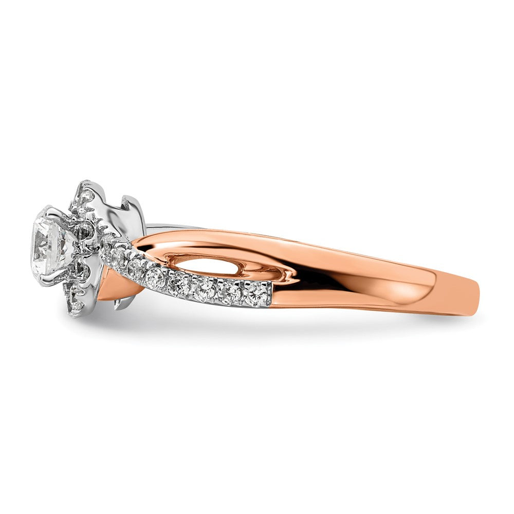 10K Bicolor Rosé- und Weißgold 0,625 ct. Labor gezüchteter Diamant VS/SI+ G+ Rund Fancy Halo Verlobungsring