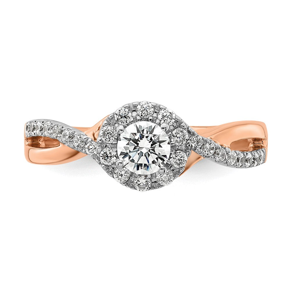 10K Bicolor Rosé- und Weißgold 0,625 ct. Labor gezüchteter Diamant VS/SI+ G+ Rund Fancy Halo Verlobungsring