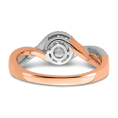 10K Bicolor Rosé- und Weißgold 0,625 ct. Labor gezüchteter Diamant VS/SI+ G+ Rund Fancy Halo Verlobungsring