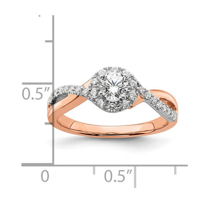 14K Zweifarbiger Rosé- und Weißgold-Verlobungsring mit 0,625 ct. im Labor gezüchteten Diamanten VS/SI+ G+ im Rundschliff mit Fancy-Halo-Fassung