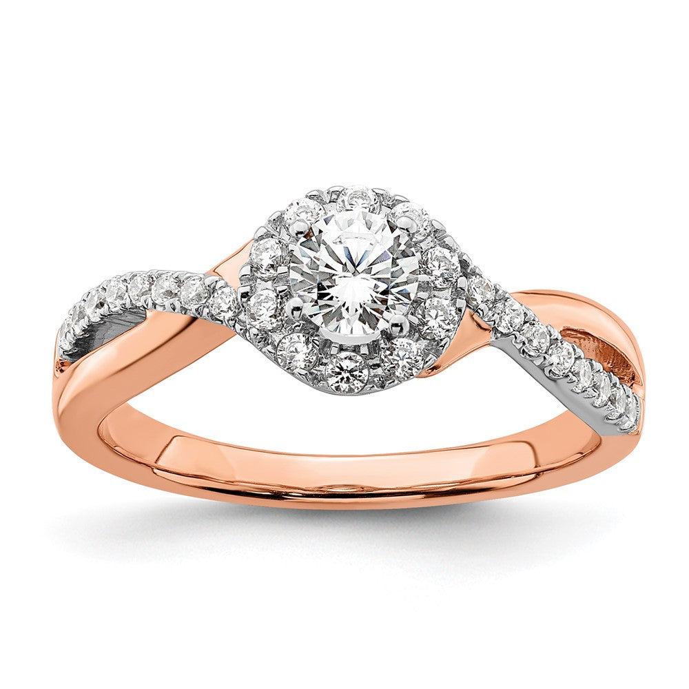 10K Bicolor Rosé- und Weißgold 0,625 ct. Labor gezüchteter Diamant VS/SI+ G+ Rund Fancy Halo Verlobungsring