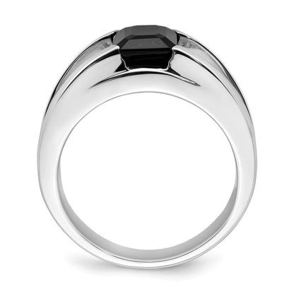 14K Weißgold Herrenring mit Onyx und echten Diamanten