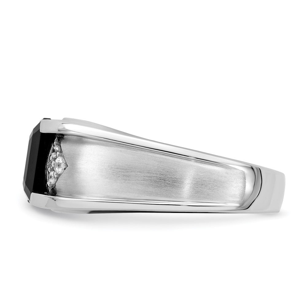 14K Weißgold Herrenring mit Onyx und echten Diamanten