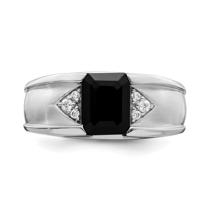14K Weißgold Herrenring mit Onyx und echten Diamanten