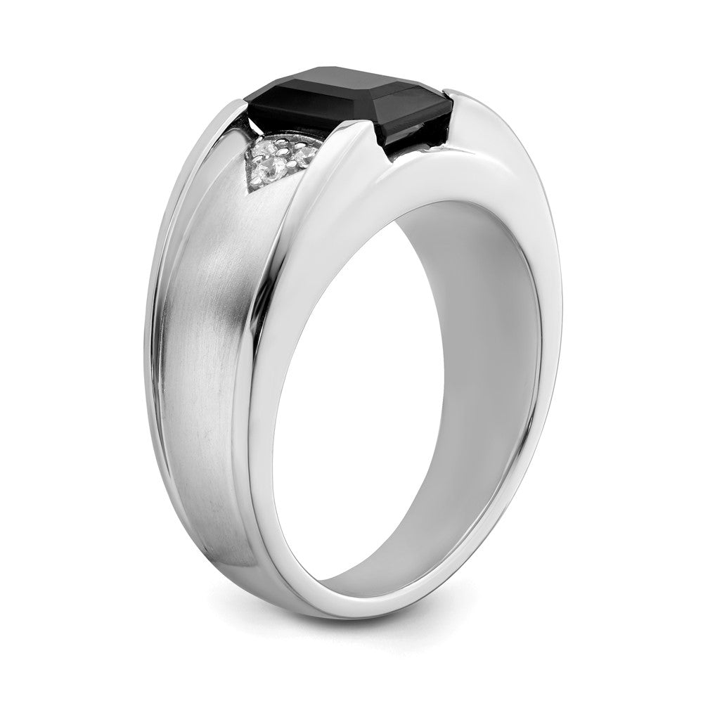 14K Weißgold Herrenring mit Onyx und echten Diamanten