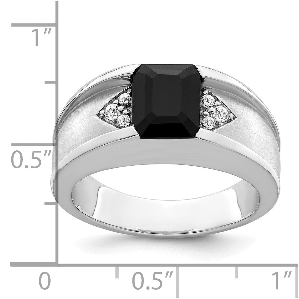 14K Weißgold Herrenring mit Onyx und echten Diamanten