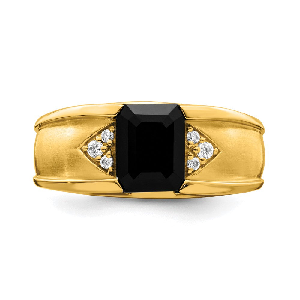 14K Gelbgold Ring mit Onyx und echten Diamanten für Herren