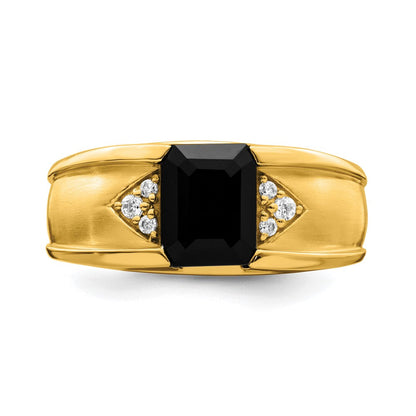 14K Gelbgold Ring mit Onyx und echten Diamanten für Herren