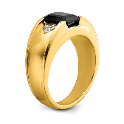 14K Gelbgold Ring mit Onyx und echten Diamanten für Herren