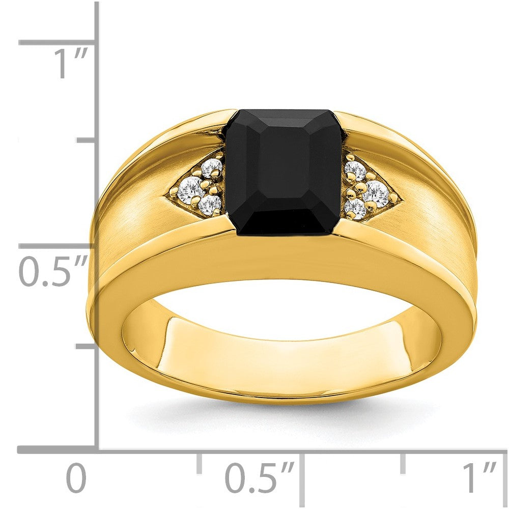 14K Gelbgold Ring mit Onyx und echten Diamanten für Herren