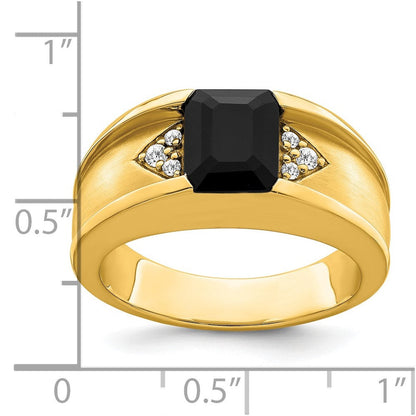 14K Gelbgold Ring mit Onyx und echten Diamanten für Herren