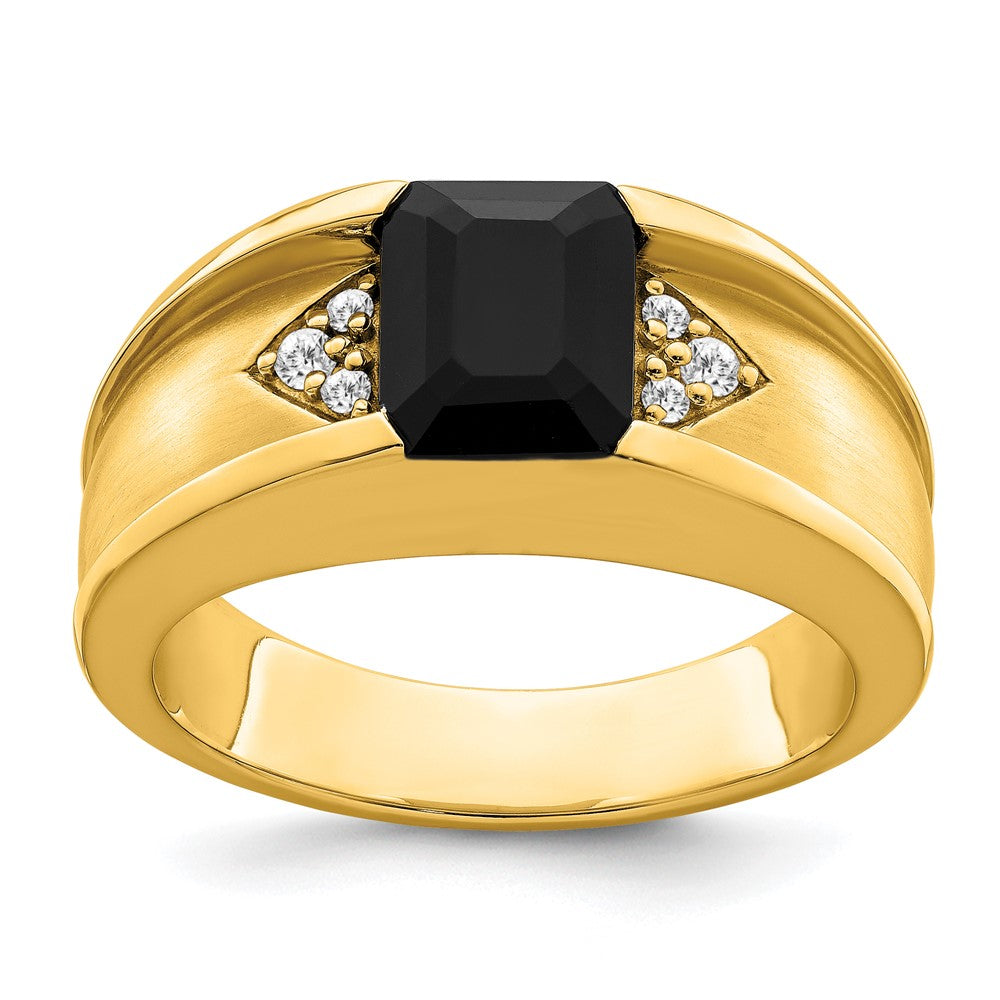 14K Gelbgold Ring mit Onyx und echten Diamanten für Herren