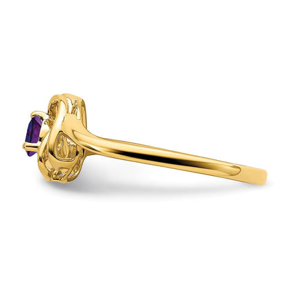 Massiv 14K Gelbgold Synthetisch Amethyst Dreieck Ring