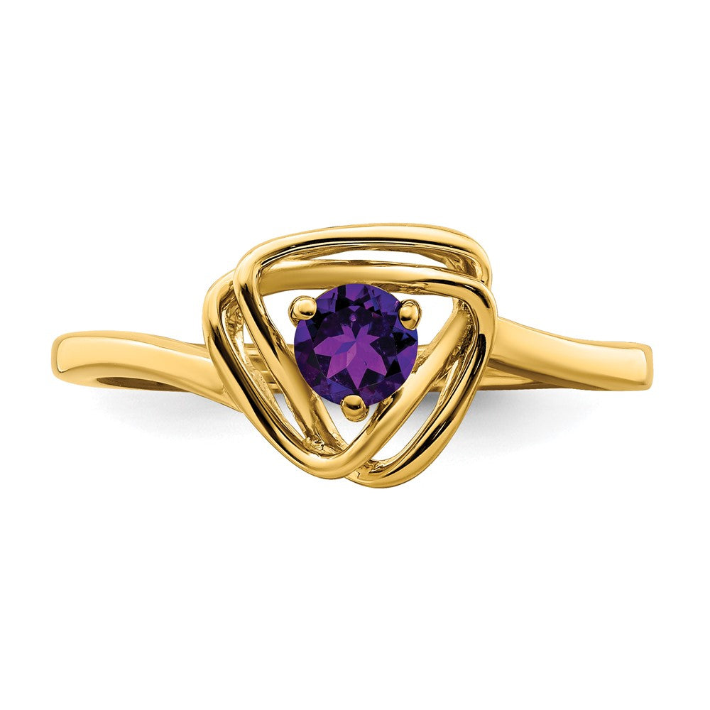 Massiv 14K Gelbgold Synthetisch Amethyst Dreieck Ring