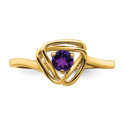 Massiv 14K Gelbgold Synthetisch Amethyst Dreieck Ring