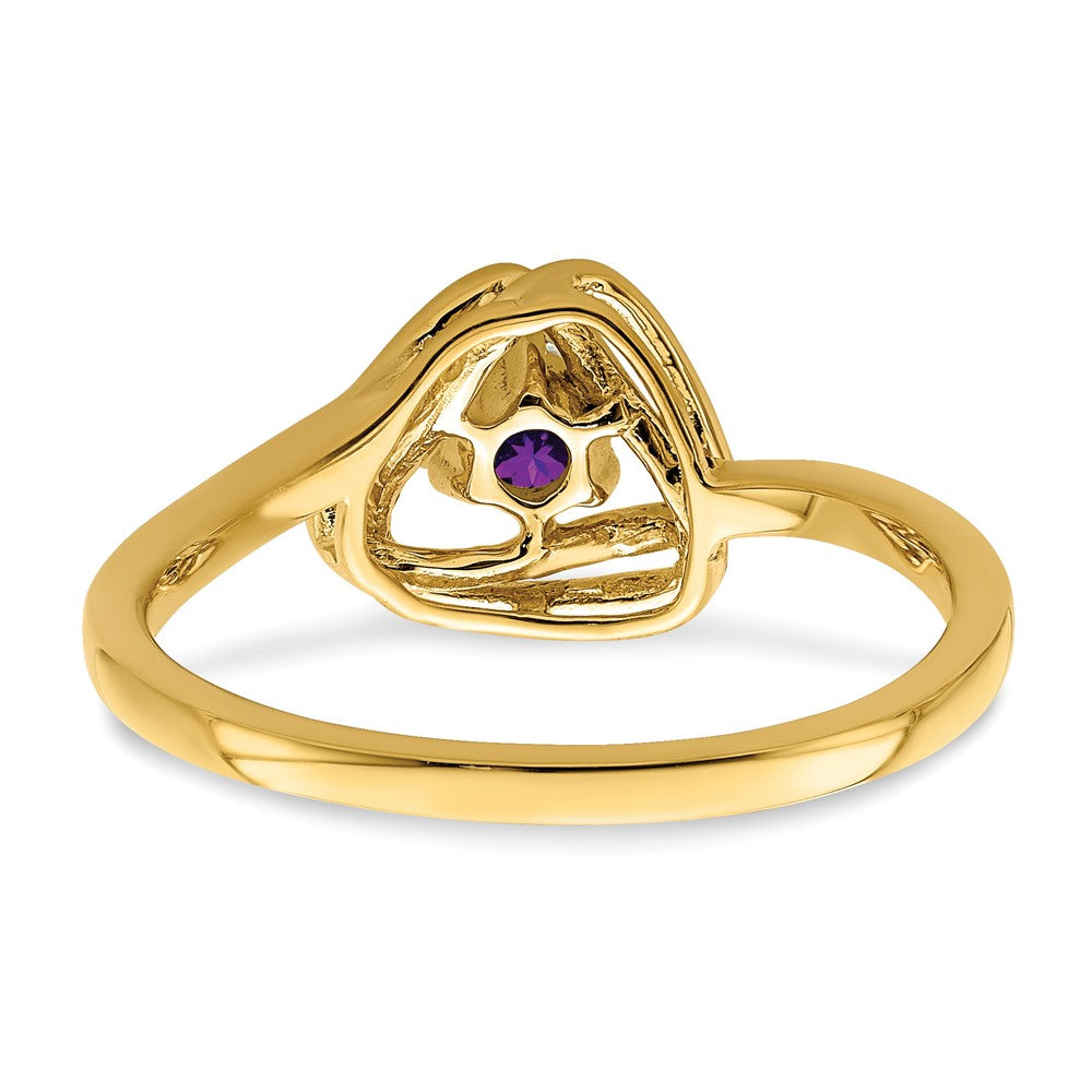 Massiv 14K Gelbgold Synthetisch Amethyst Dreieck Ring