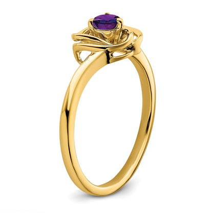 Massiv 14K Gelbgold Synthetisch Amethyst Dreieck Ring