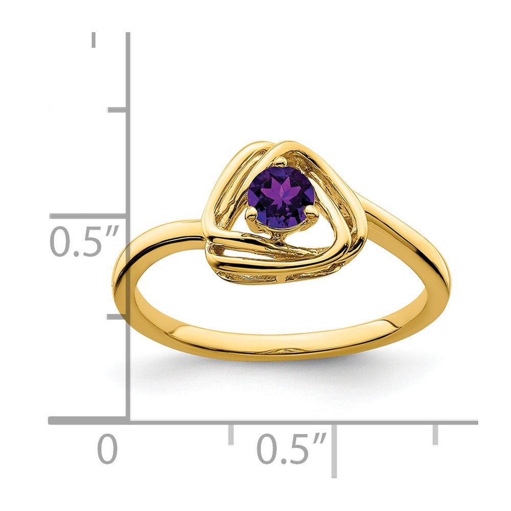 Massiv 14K Gelbgold Synthetisch Amethyst Dreieck Ring