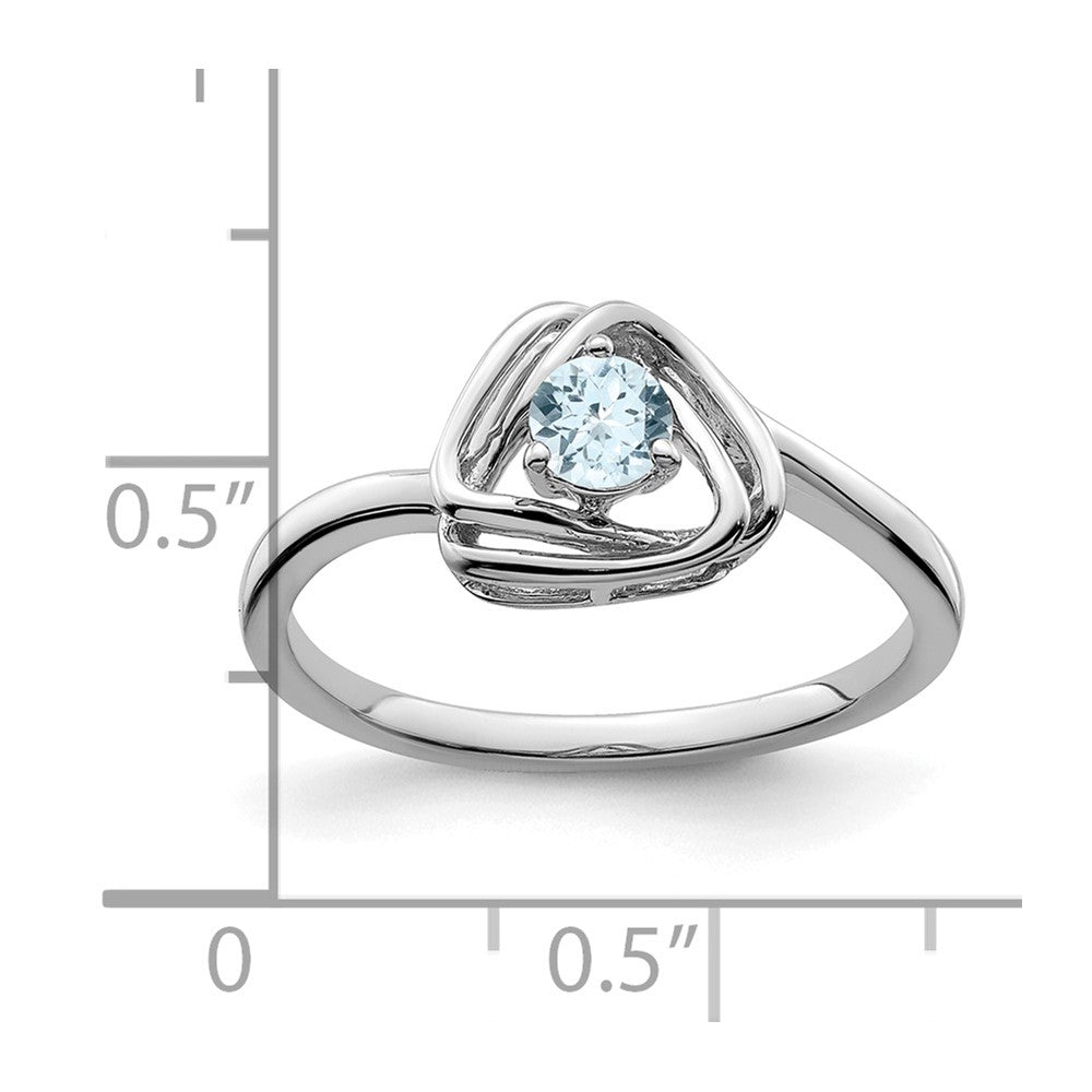Massiv 14K Weißgold Synthetisch Aquamarin Dreieck Ring