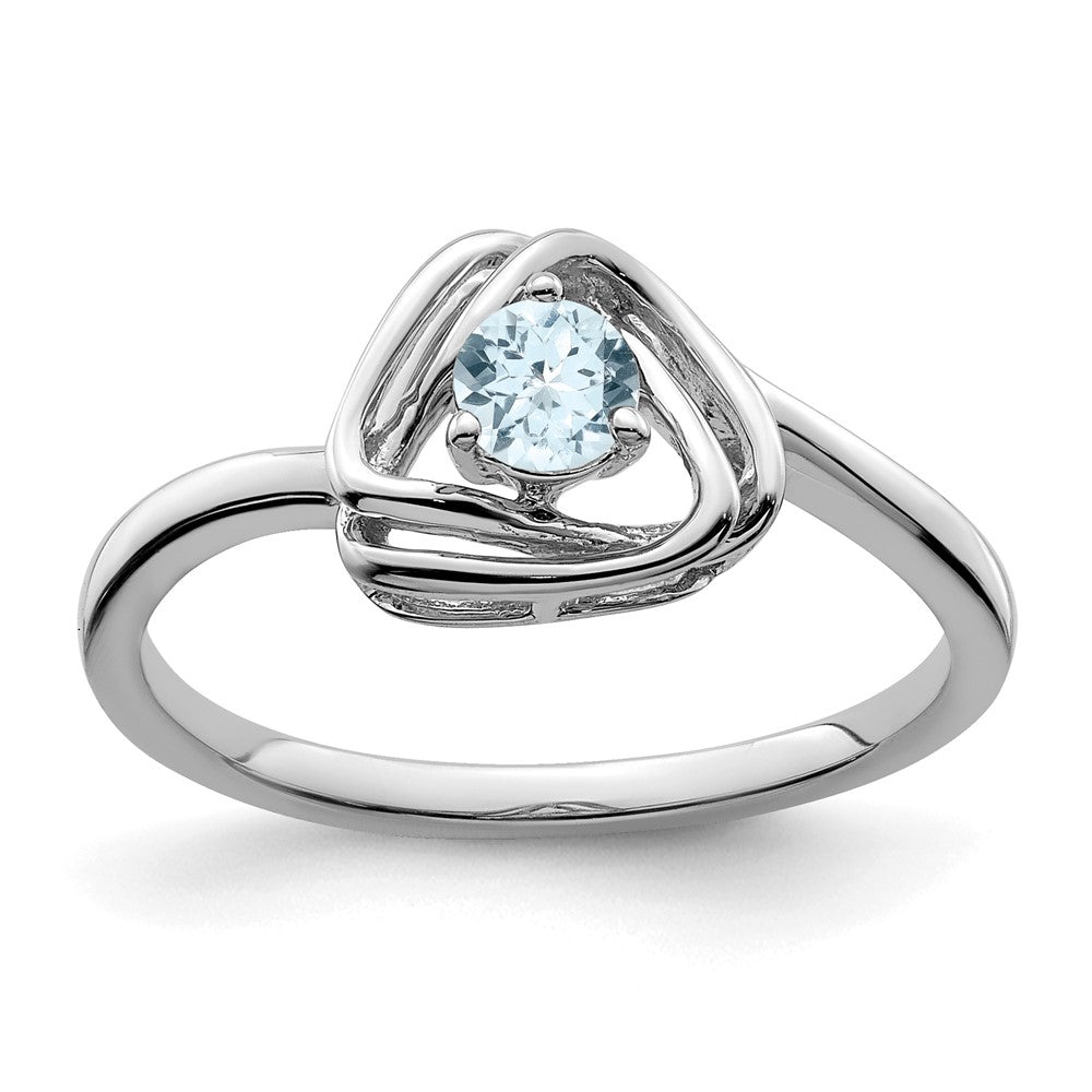 Massiv 14K Weißgold Synthetisch Aquamarin Dreieck Ring