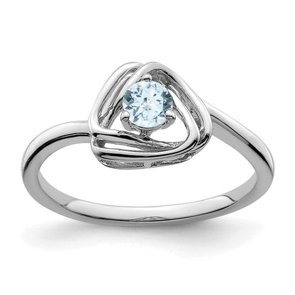 Massiv 14K Weißgold Synthetisch Aquamarin Dreieck Ring